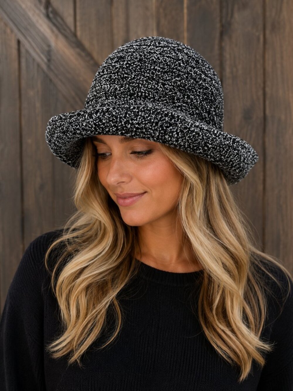 Vintage Betmar New York Style 627 Marled Bucket Cloche Hat Black Gray OS